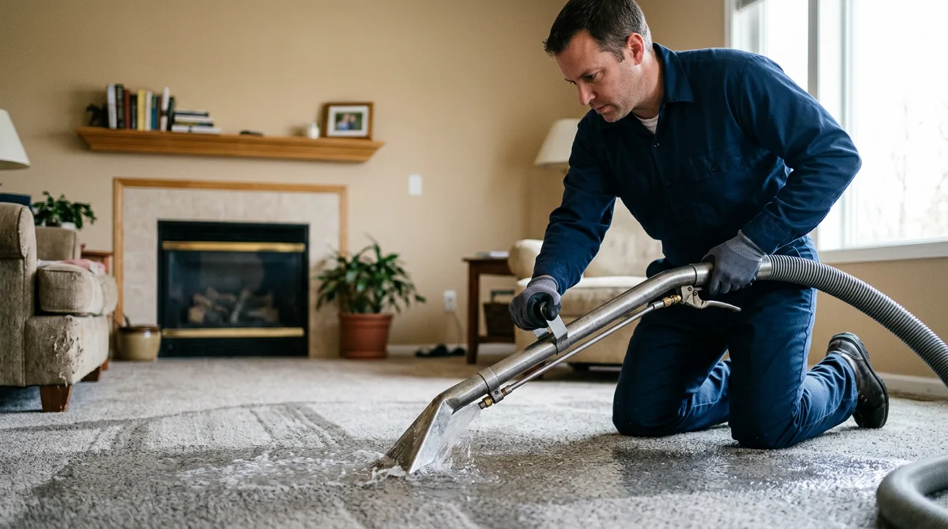 Water damage restoration technician working near De Soto, MO